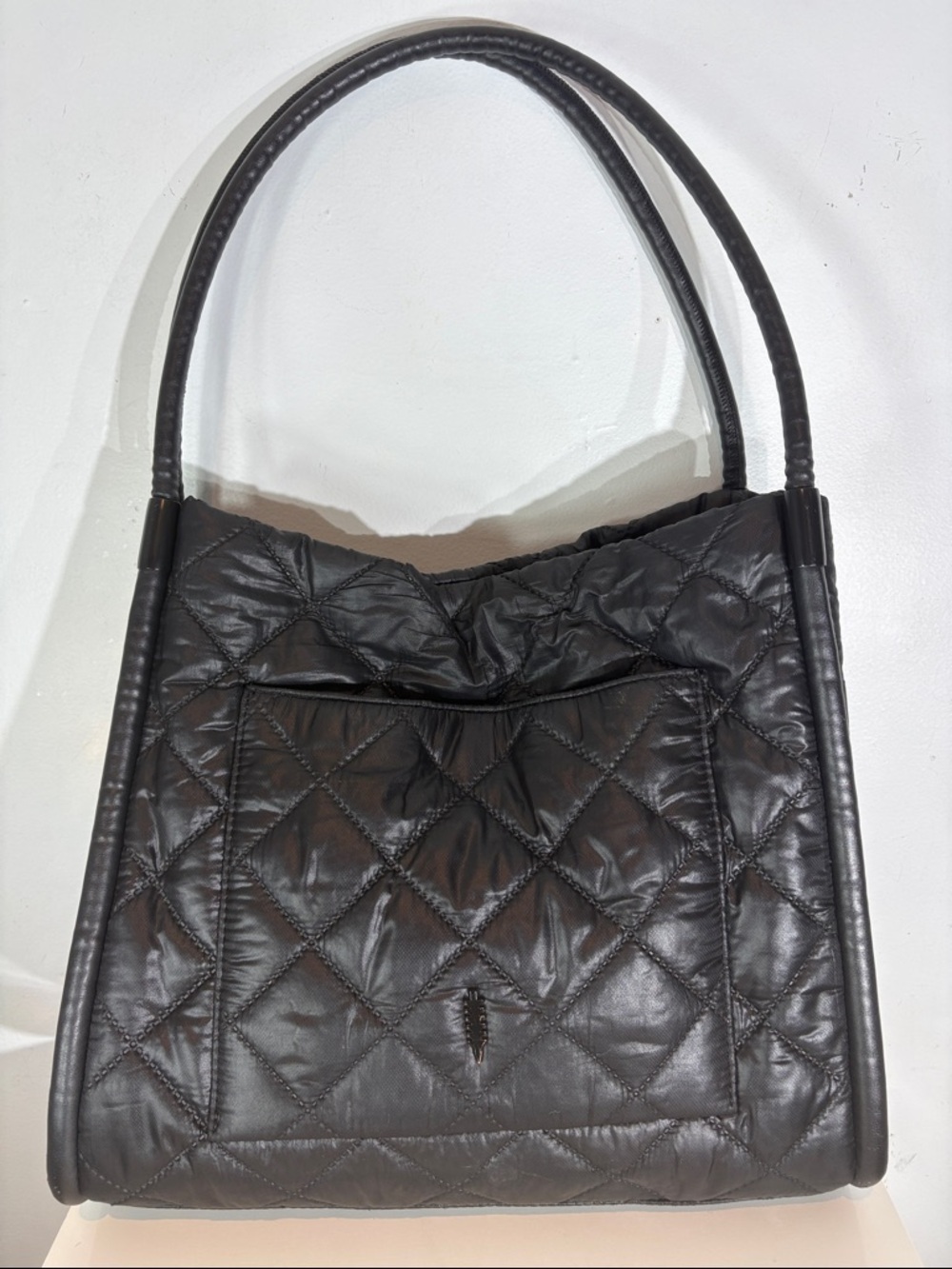 Thacker NYC Black Quilted Nylon Shoulder Bag | Lightweight Tote Purse